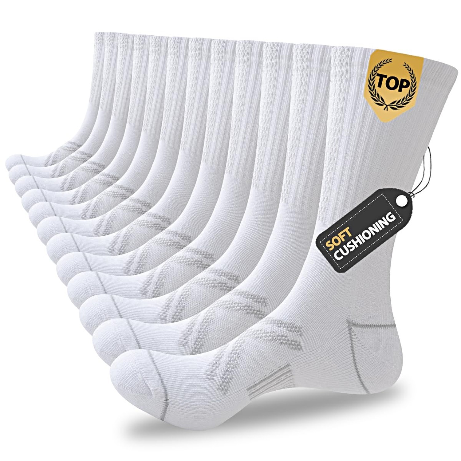 JOYNÉE 12 Pairs Mens Athletic Crew Socks Cushioned for Men Sports Running-A