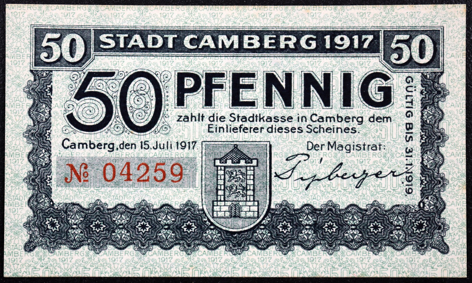 BAD CAMBERG 1917 RARE 50 Pfennig Complete set of one German Notgeld Hessen