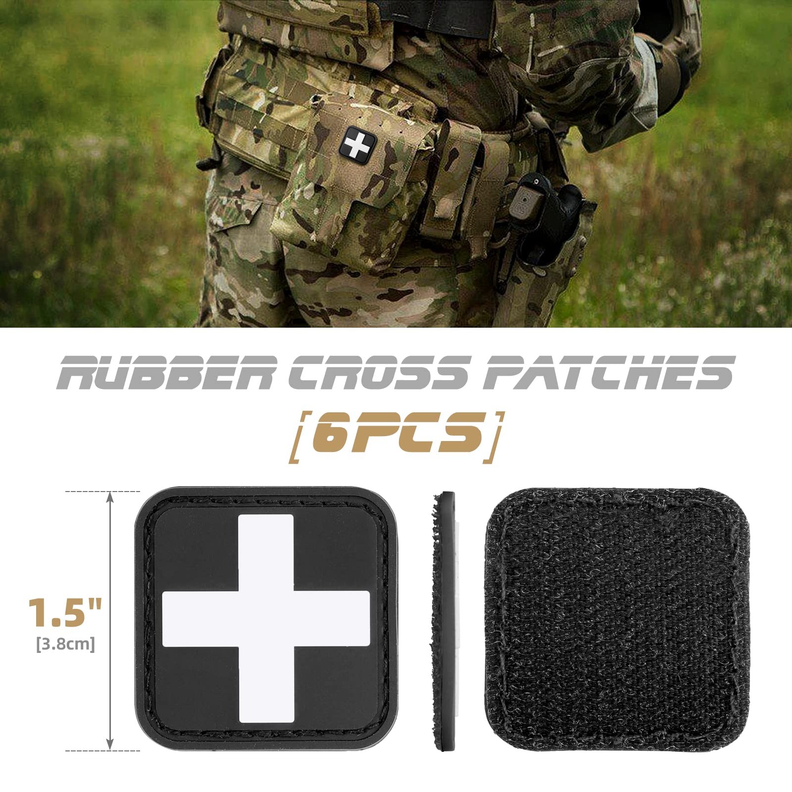 Medic Red Cross Patch, 1.5-Inch, 6 Pieces PVC Rubber, 3D High Relief