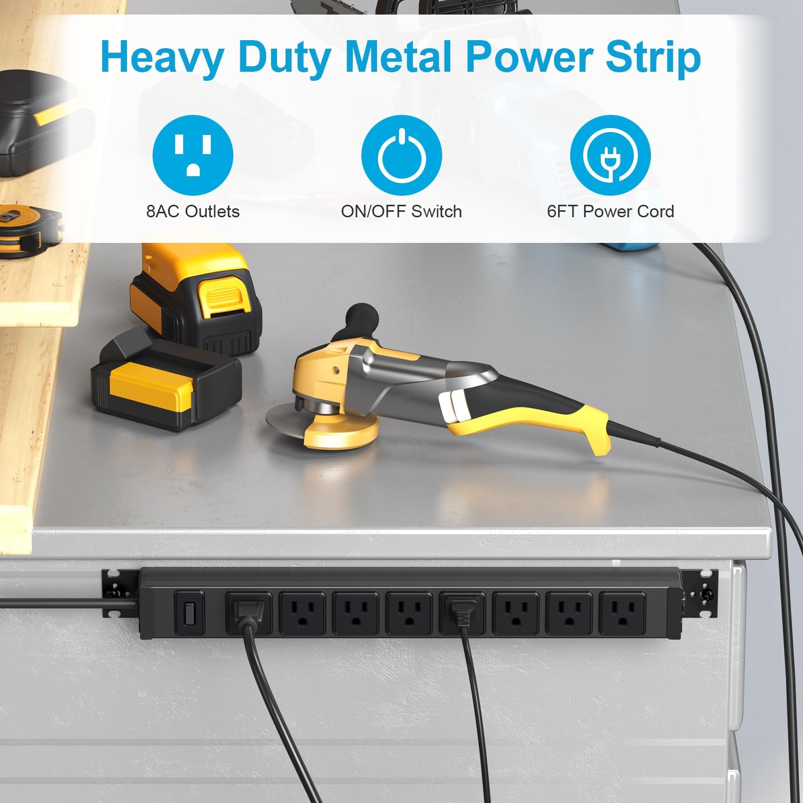 Metal 360° Rotating Mountable Power Strip, 8 Outlet Gaming Table Mounted Long...