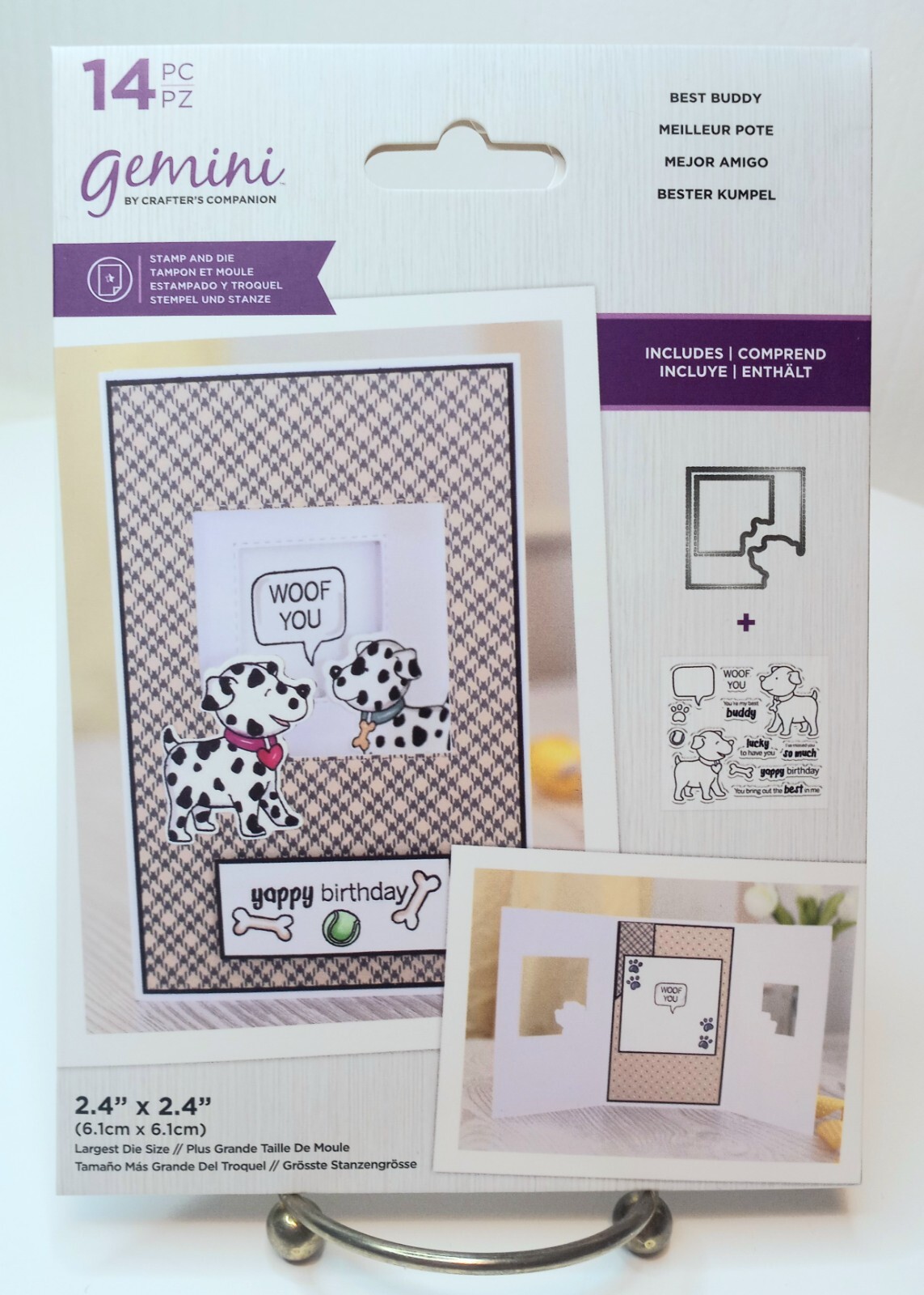 Crafters Companion 14 PC BEST BUDDY DOG Stamp & Die Set Trifold Window Cards