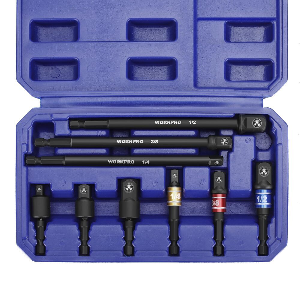 WORKPRO 9PCS Impact Grade Socket Adapter Set Basic/Swivel/Long for Power Drill