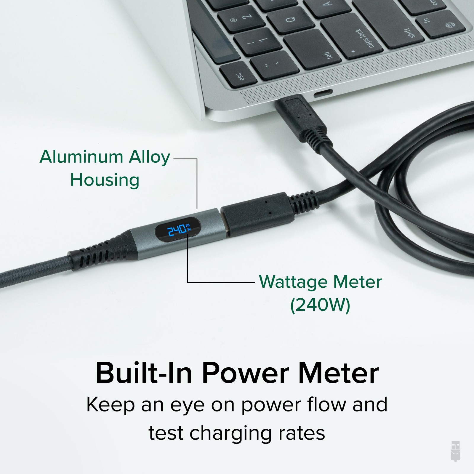 Plugable USB C Extension Cable 3.3 Ft, Digital Power Meter Tester for