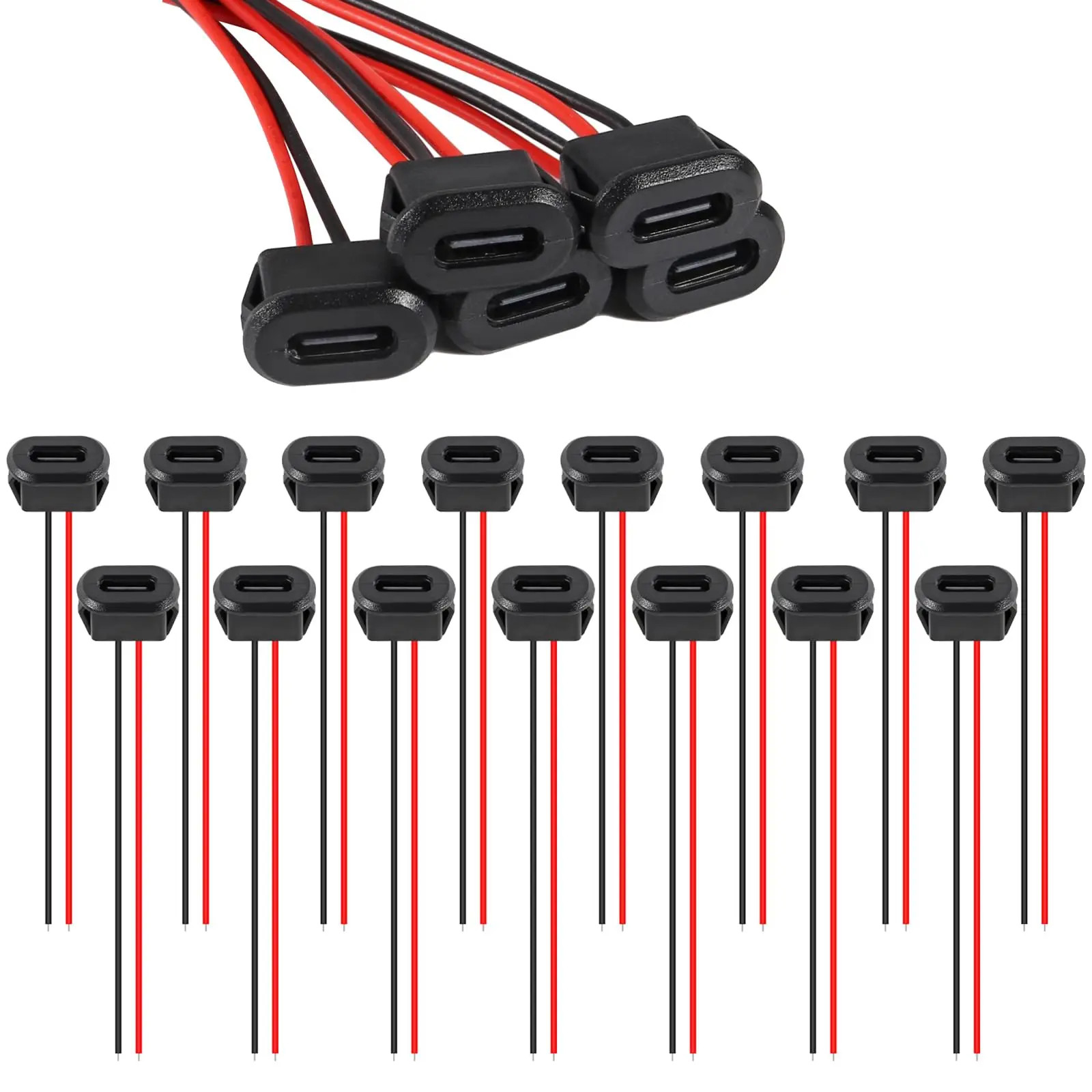 5/10/20pcs Waterproof Type-C Female Chassis Socket Connector 2 Pin Charging Port
