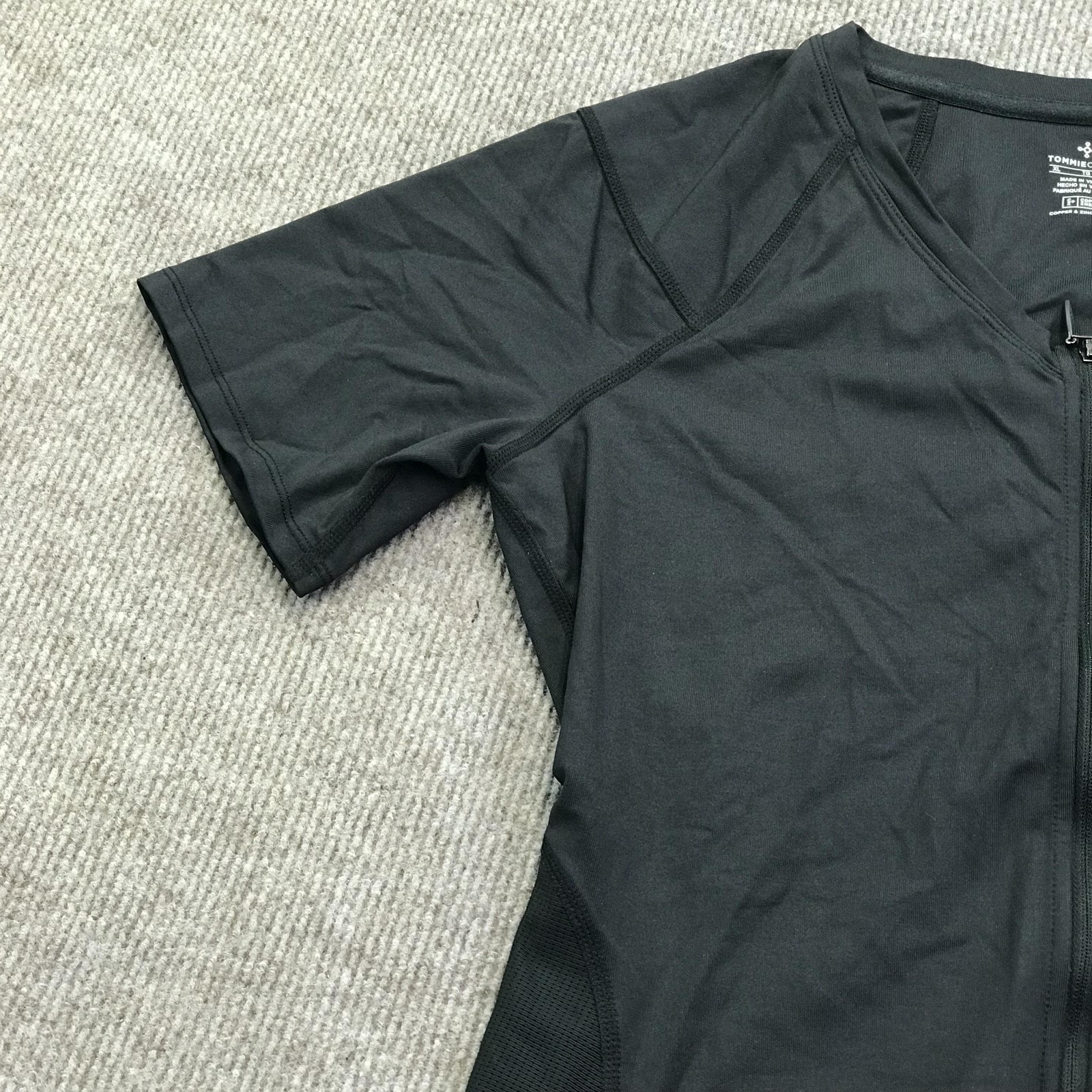 Tommie Copper Womens XL Back Support Compression Short Sleeve Shirt Black Zip