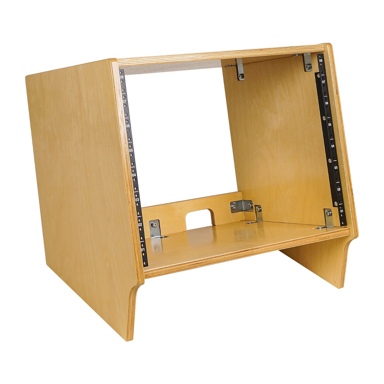 Sound Town DIY 8U Angled Desktop Turret Studio Rack, Golden Oak (SDRK-8SL)