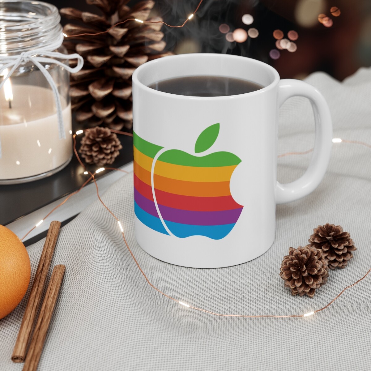 Apple 2 II Mac Macintosh Rainbow Logo Ver 2 Computer Ceramic Coffee Cup Mug 11oz
