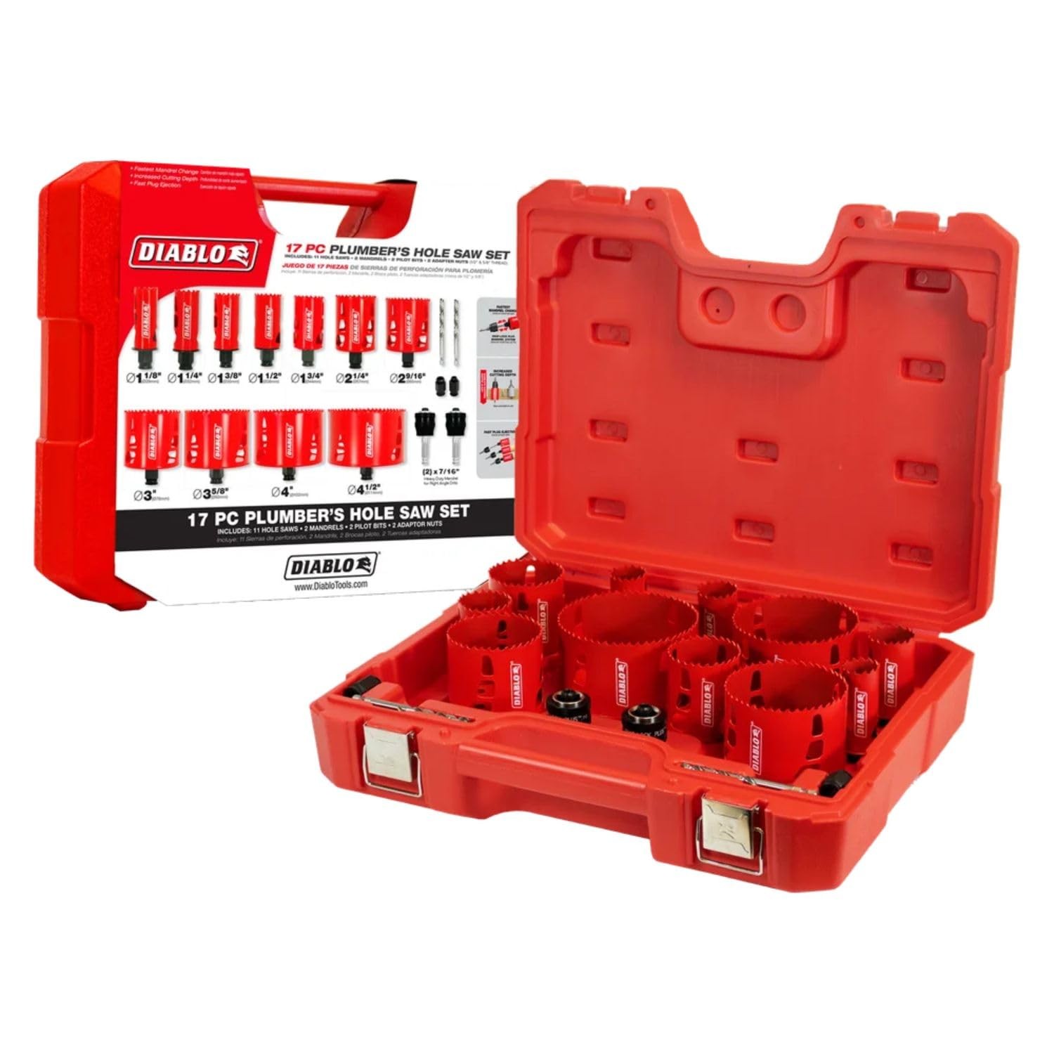 Hole Saw Set 11 Piece Bi Metal Plumbers Snap Lock Plus DHS17SPL Diablo