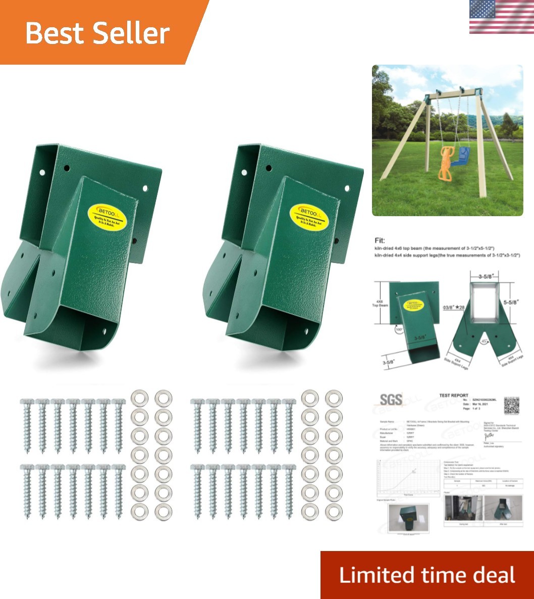 A-Frame 2 Brackets Swing Set Bracket with Mounting Hardware Green