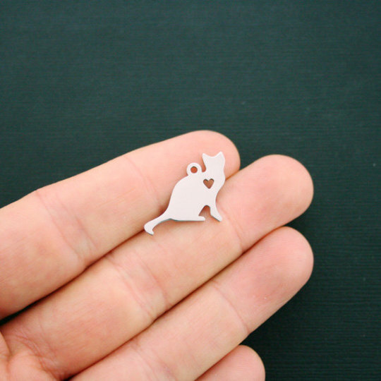 Cat Charms Stainless Steel Great As a Charm or For Stamping - MT442