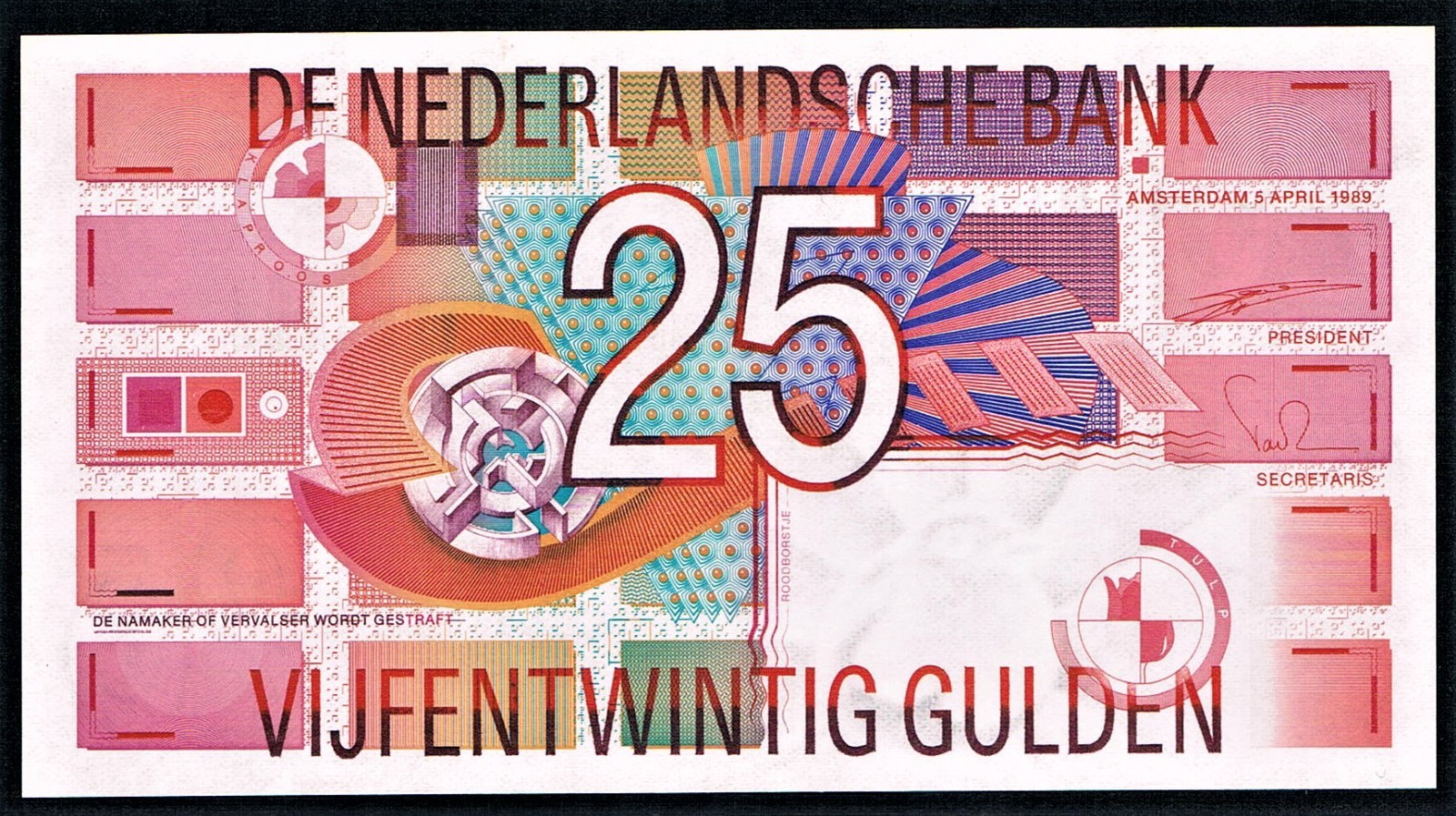 NETHERLANDS - 25 GULDEN 5.4.1989 UNC P 100