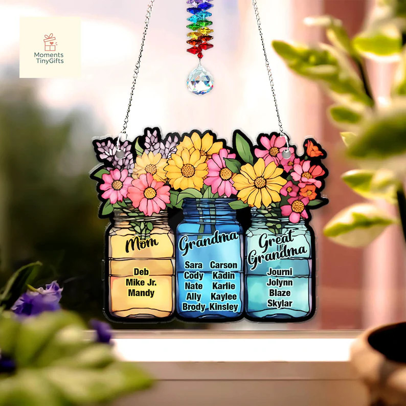 Personalized Mom Grandma Acrylic Suncatcher Custom Gift Decor