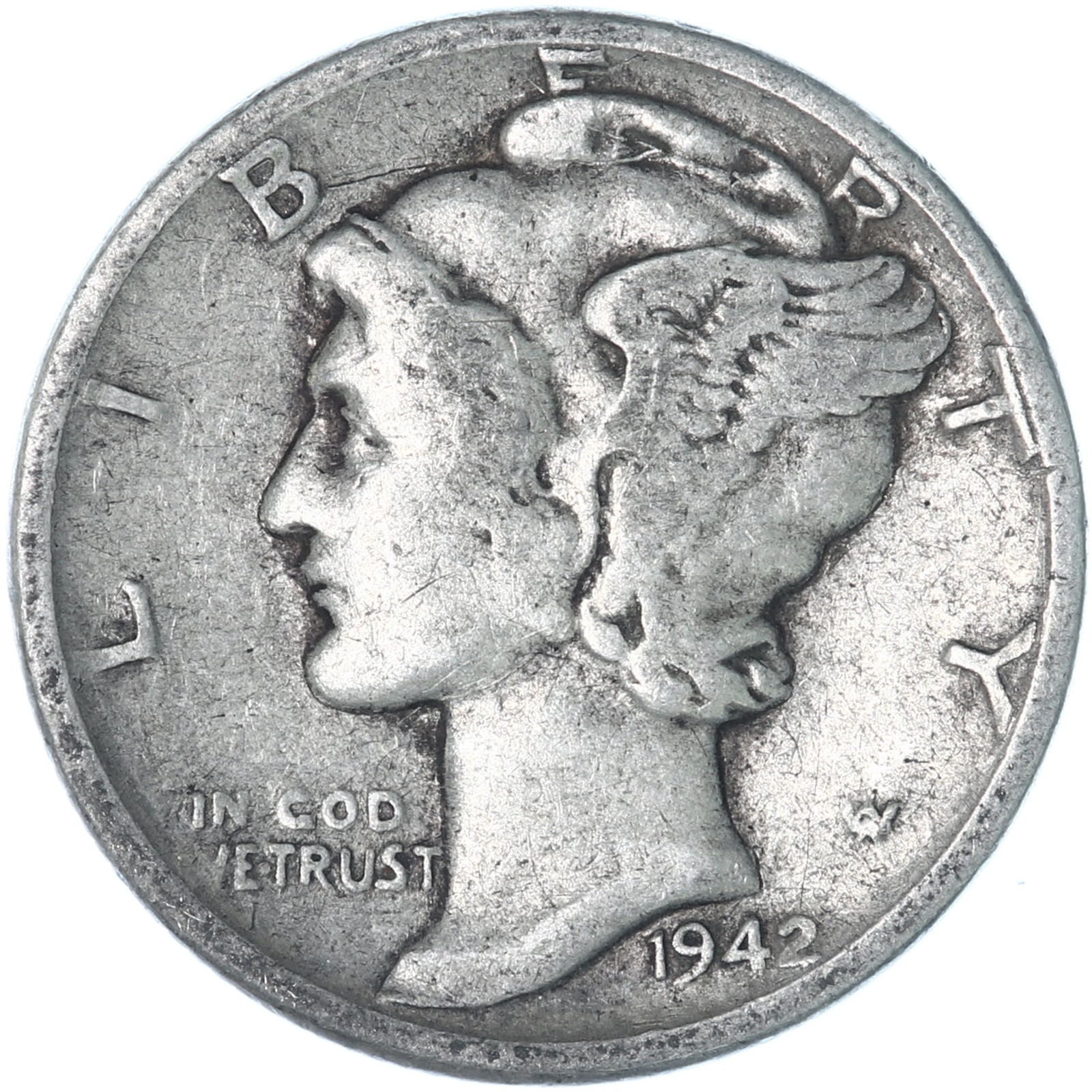 1942 (P) Mercury Dime 90% Silver Very Good VG