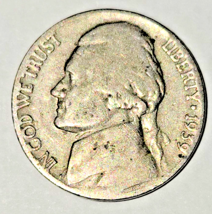 PRE WWII 1939 NM (PHILADELPHIA) JEFFERSON NICKEL  OBVERSE RIM ERRORS SEE PHOTO