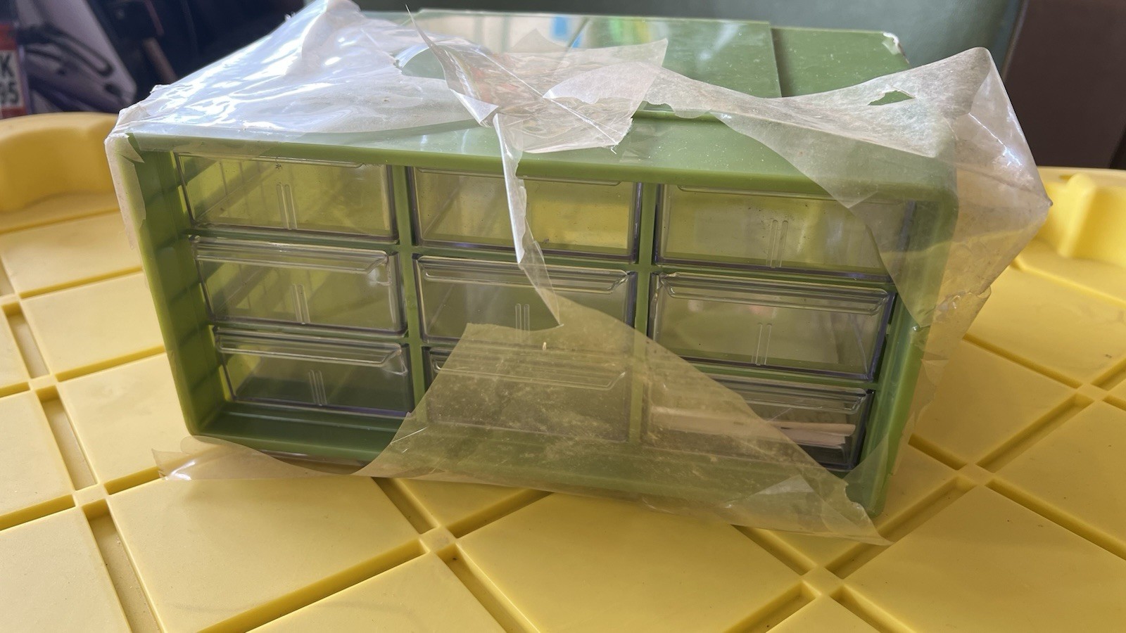 1970s Akro-Mils Avocado Plastic 9 Drawer Pop Color Cabinets Model No. 10-309