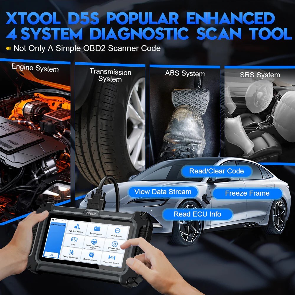 XTOOL D5S Check Engine OBD2 Scanner Transmission ABS SRS Code Reader Diagnostic