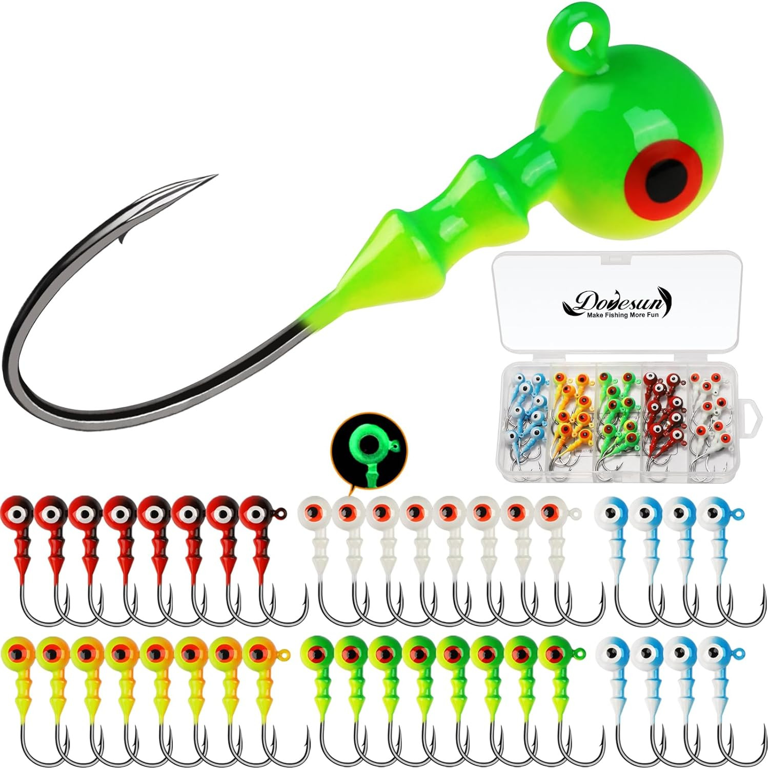 Jig Heads for Fishing, Painted Jigheads with 3D Eye Ball Glowing Walleye | Bass