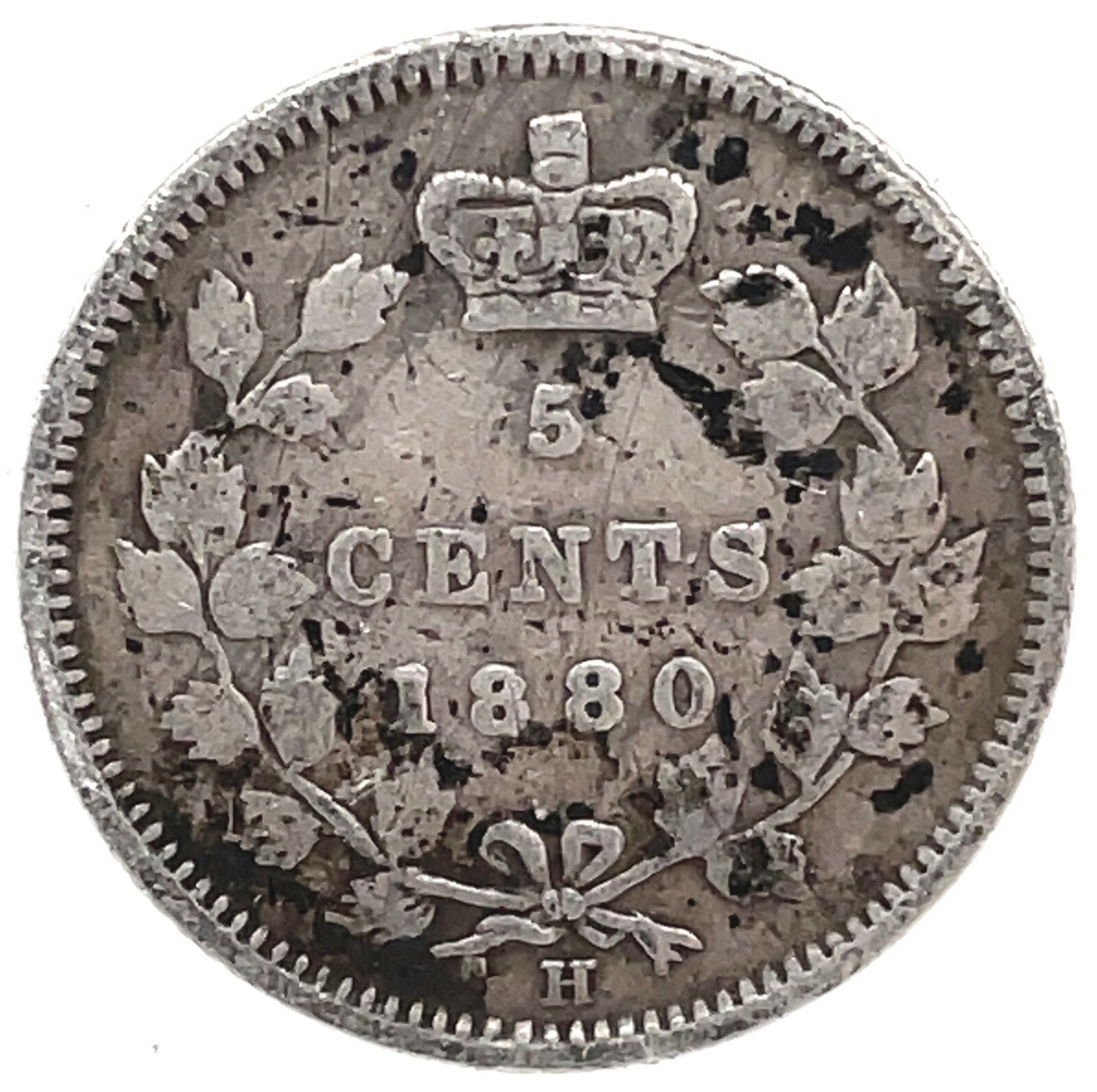 1880 H Canada  5 Cents Silver Coin KM#2