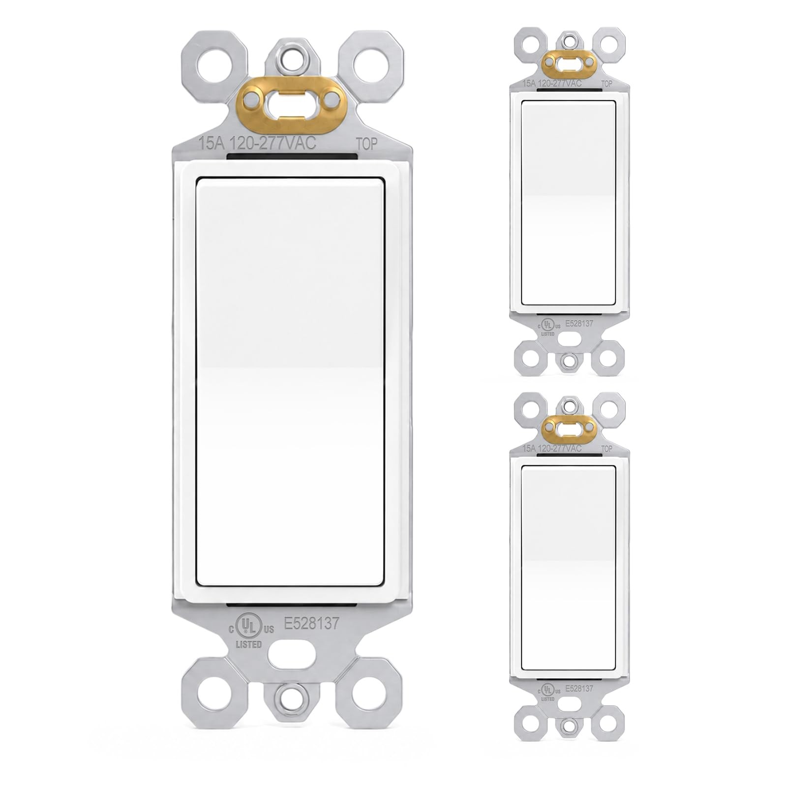 White Single Pole Paddle Rocker Wall Light Switch 15A 120V/277V 3 PCS