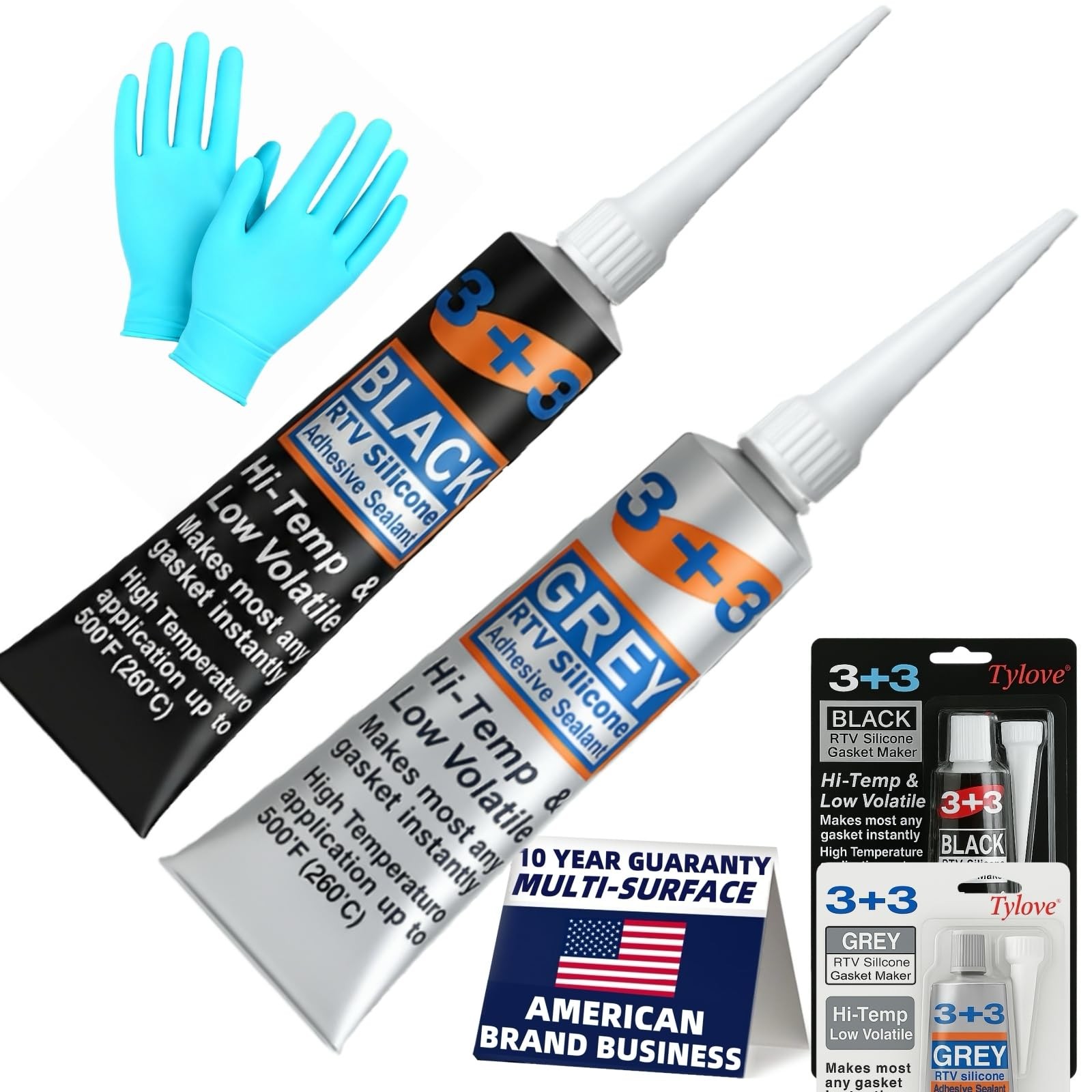 RTV Silicone Gasket Maker - High Temp 590°F Oil Resistant, Black - Black+Grey