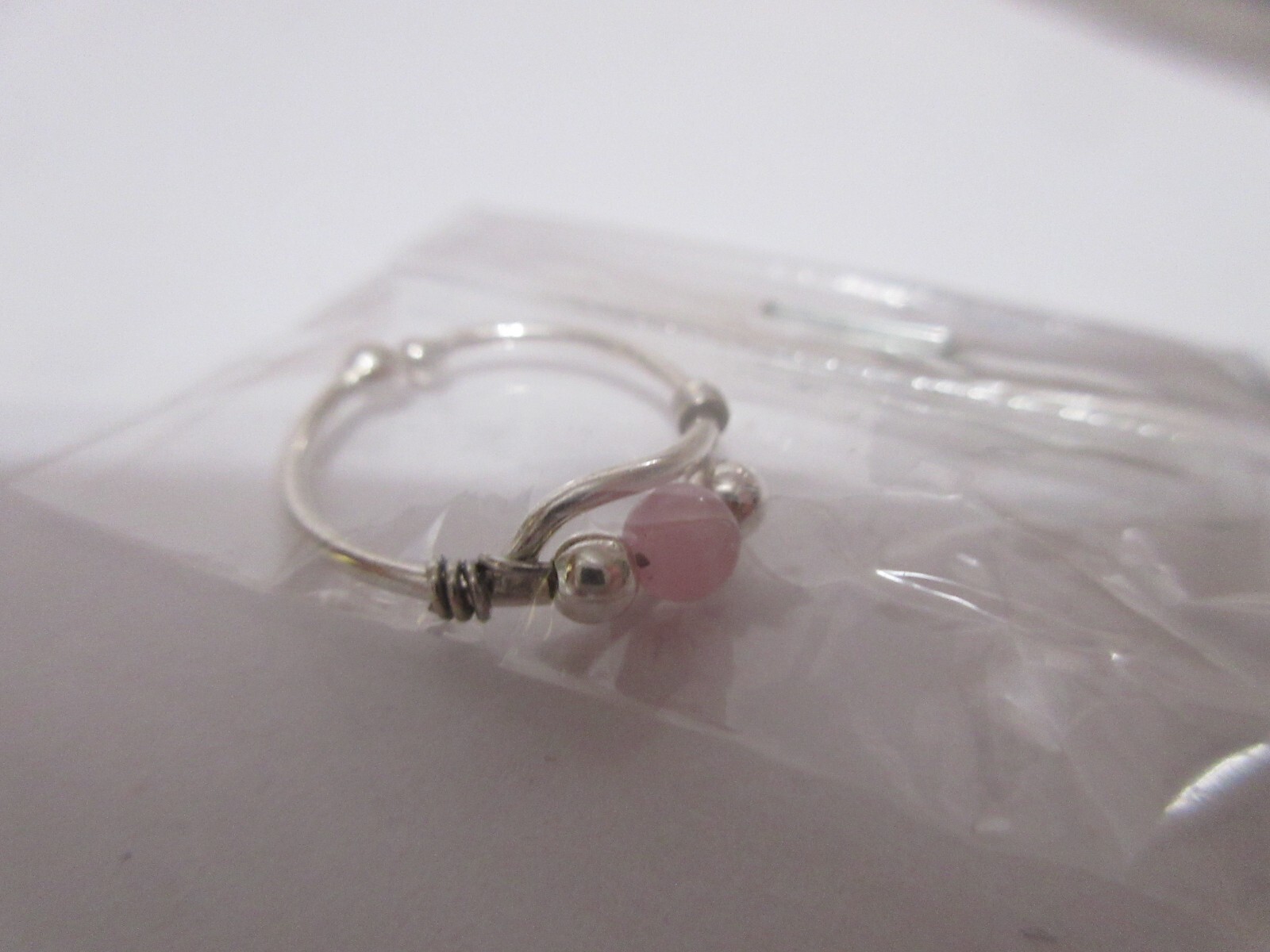 NEW 925 Sterling Silver Adjustable Round Pink Stone Toe Ring