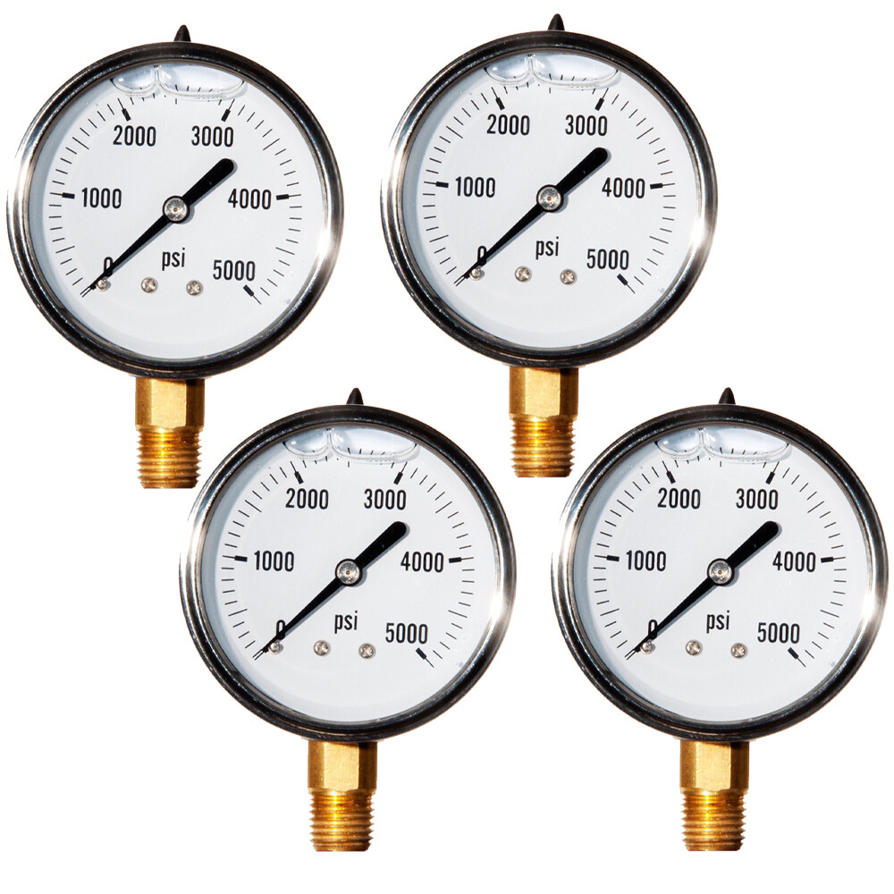 4x Liquid Filled Pressure Gauge 2.5” Stainless Steel Face 1/4" LM NPT 0-5000 PSI