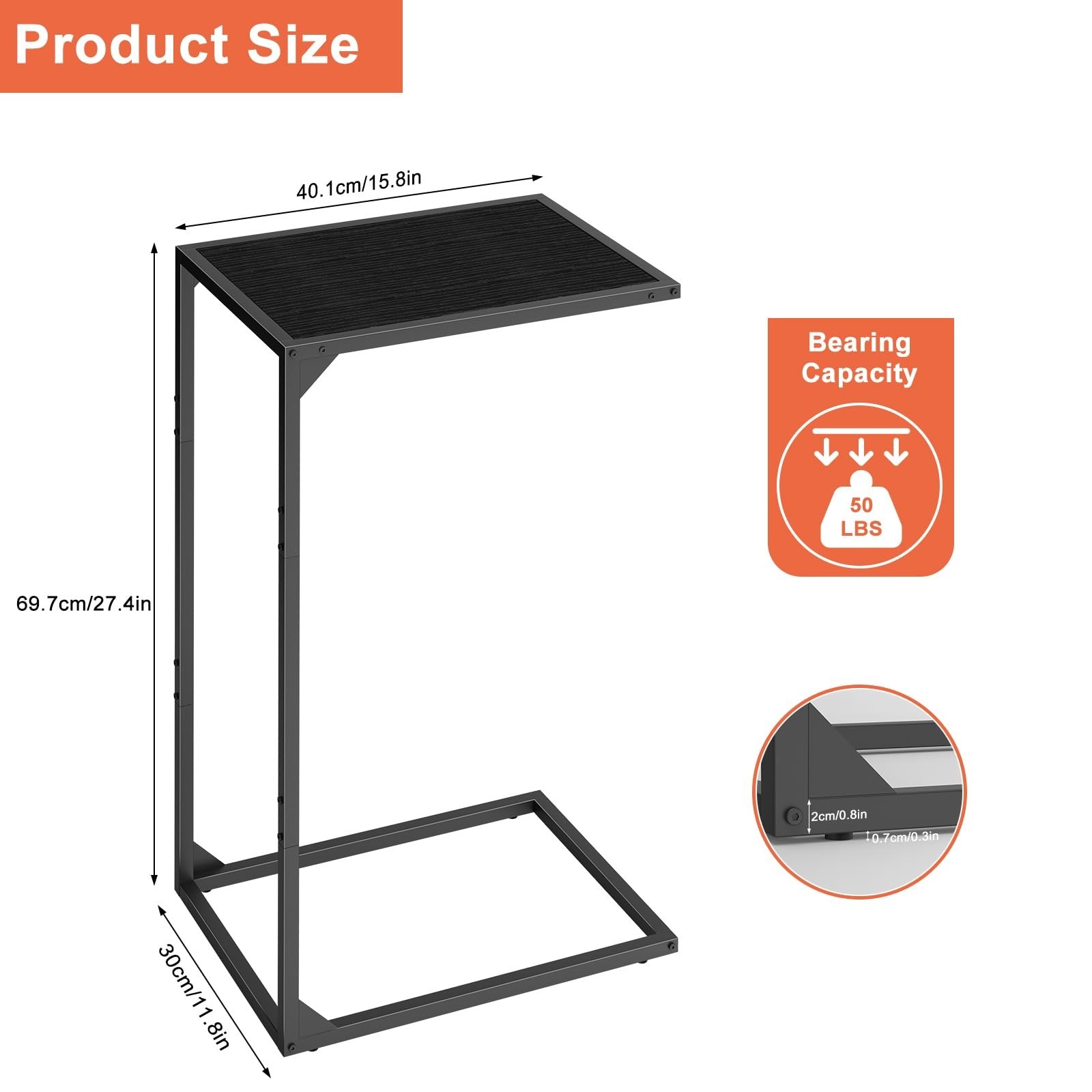 Sunexinlo Set of 2 C Shaped End Tables for Couch, Slide Under Sofa, TV Tray f...
