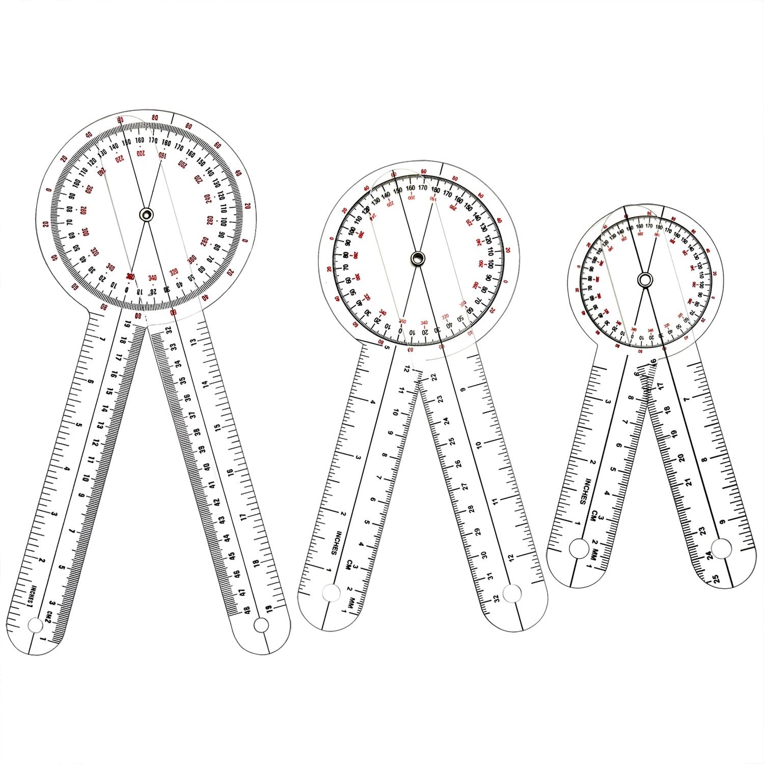3 Pack 12/8/6 Inch Goniometer Orthopedic Angle Ruler Physical Therapy