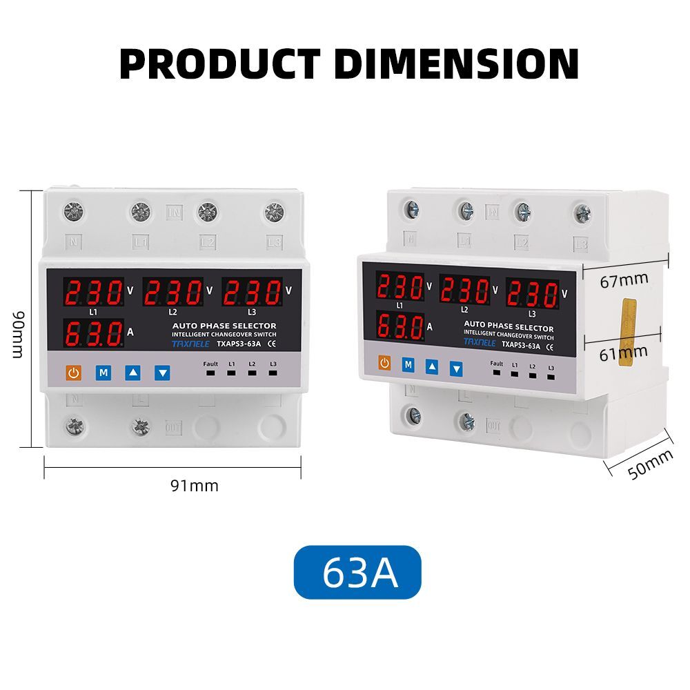 Automatic Transfer Switch Uninterrupted Power Phase Selector Changeover 63A 100A