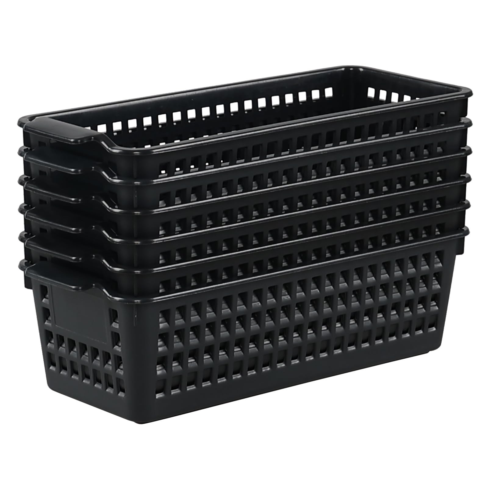 Slim Plastic Storage Baskets, Rectangle Draw Organizing Basket, 6 Packs