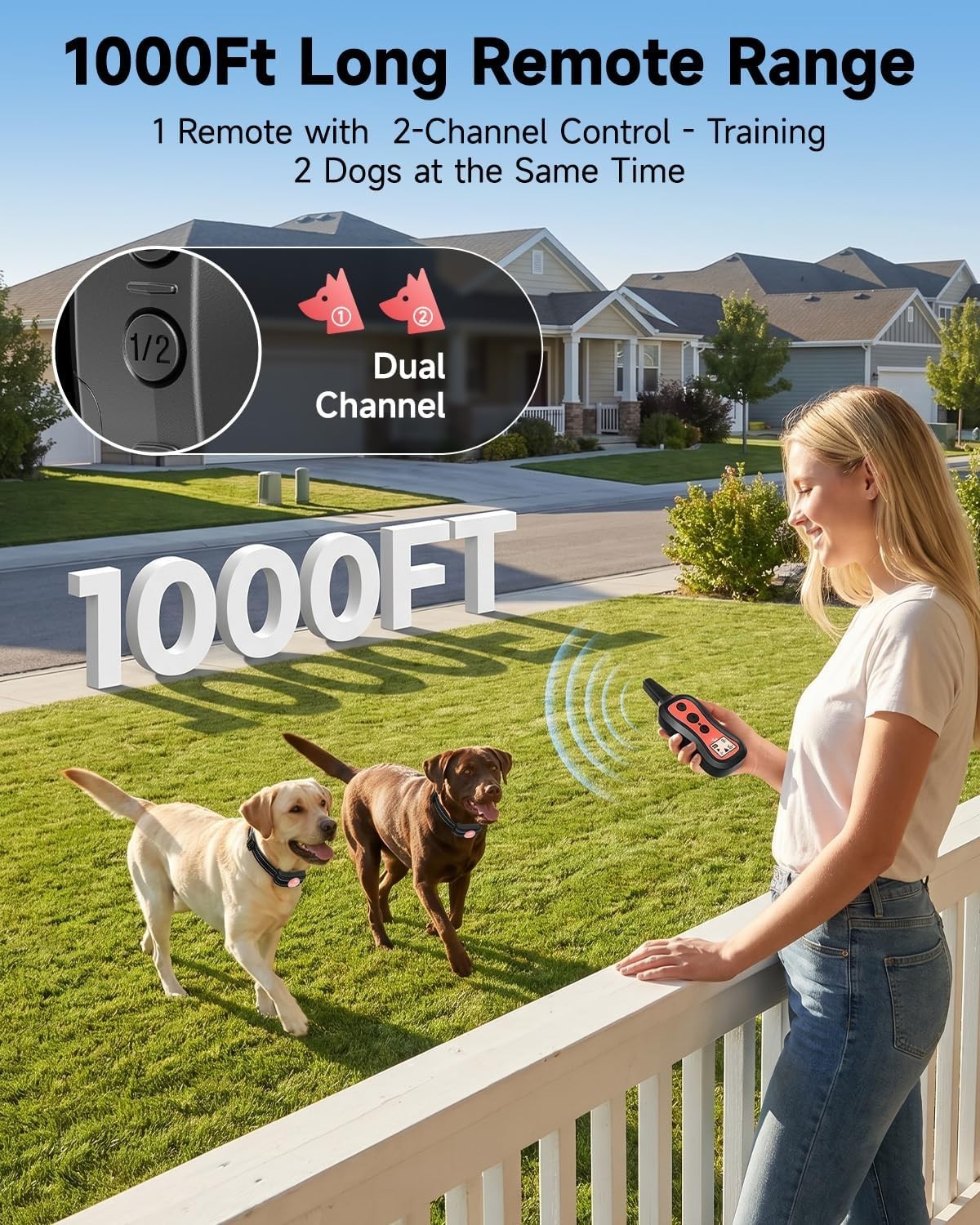 Electronic Dog Training Collar - Beep Vibration Shock Modes, 1000ft Range,