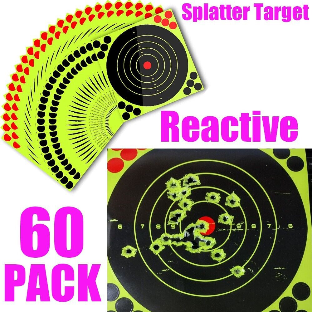 60 Pack 8" Shooting Targets Splatter Gun Rifle Paper Target Practice Exercise