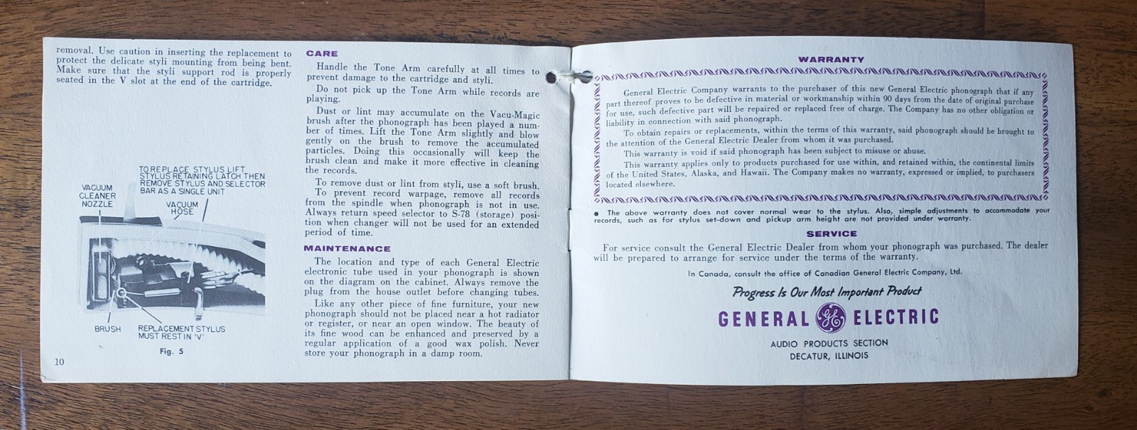 1960 GE Console Stereo Phonograph User Manual Operating Instruction Mount Vernon