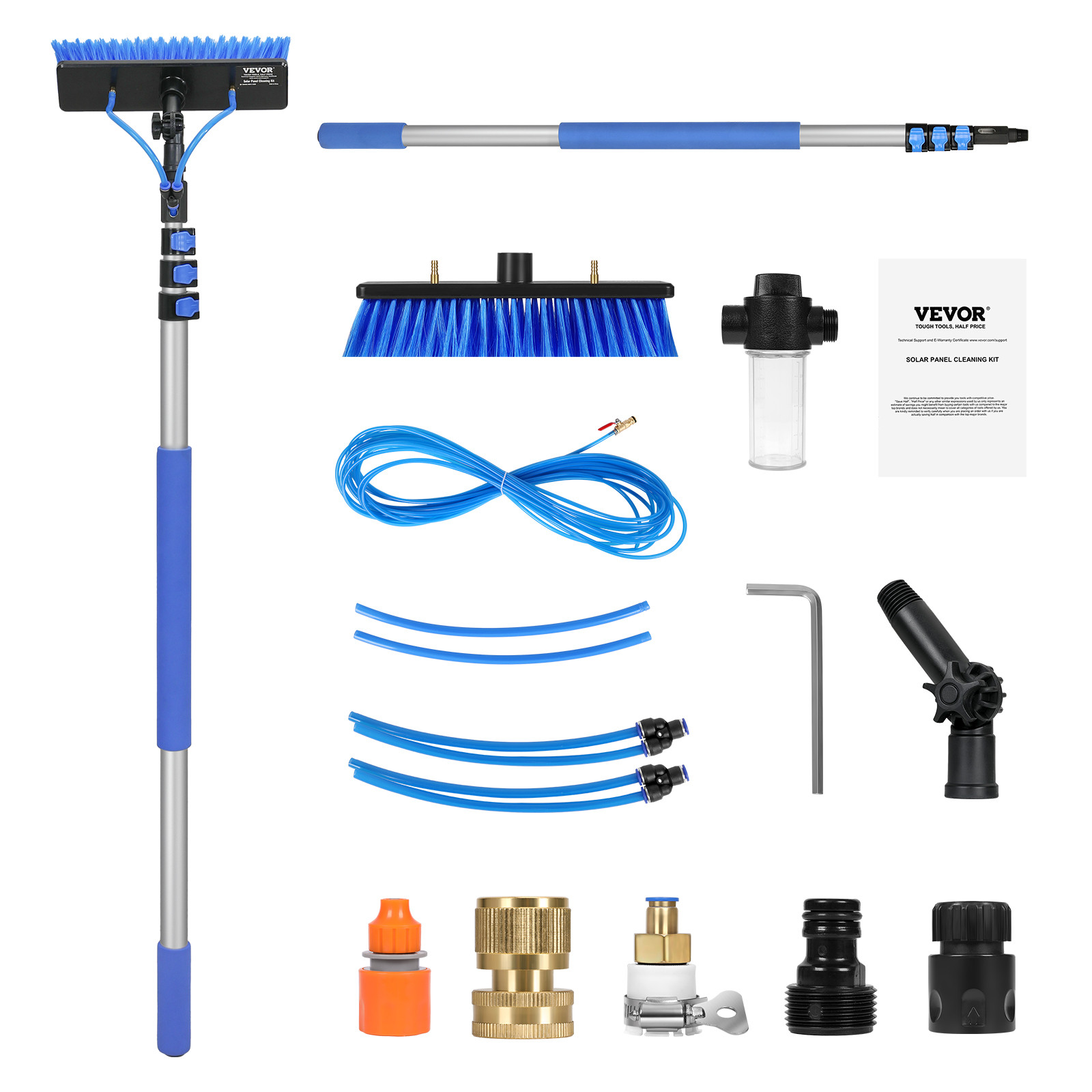 Water Fed Pole Kit 12FT Solar Panel Cleaning Pole 180° Rotatable Brush Head