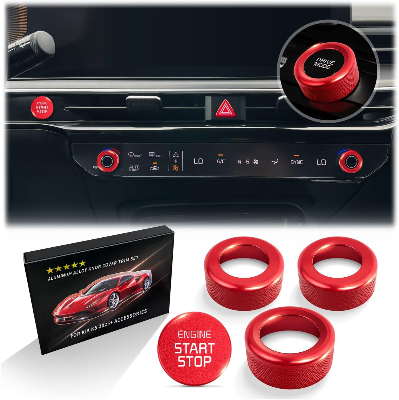 for Kia K5 2025-2026 Accessories (Ex/Lxs/Gt/Gt-Line), 4Pcs Aluminum Alloy Knob C