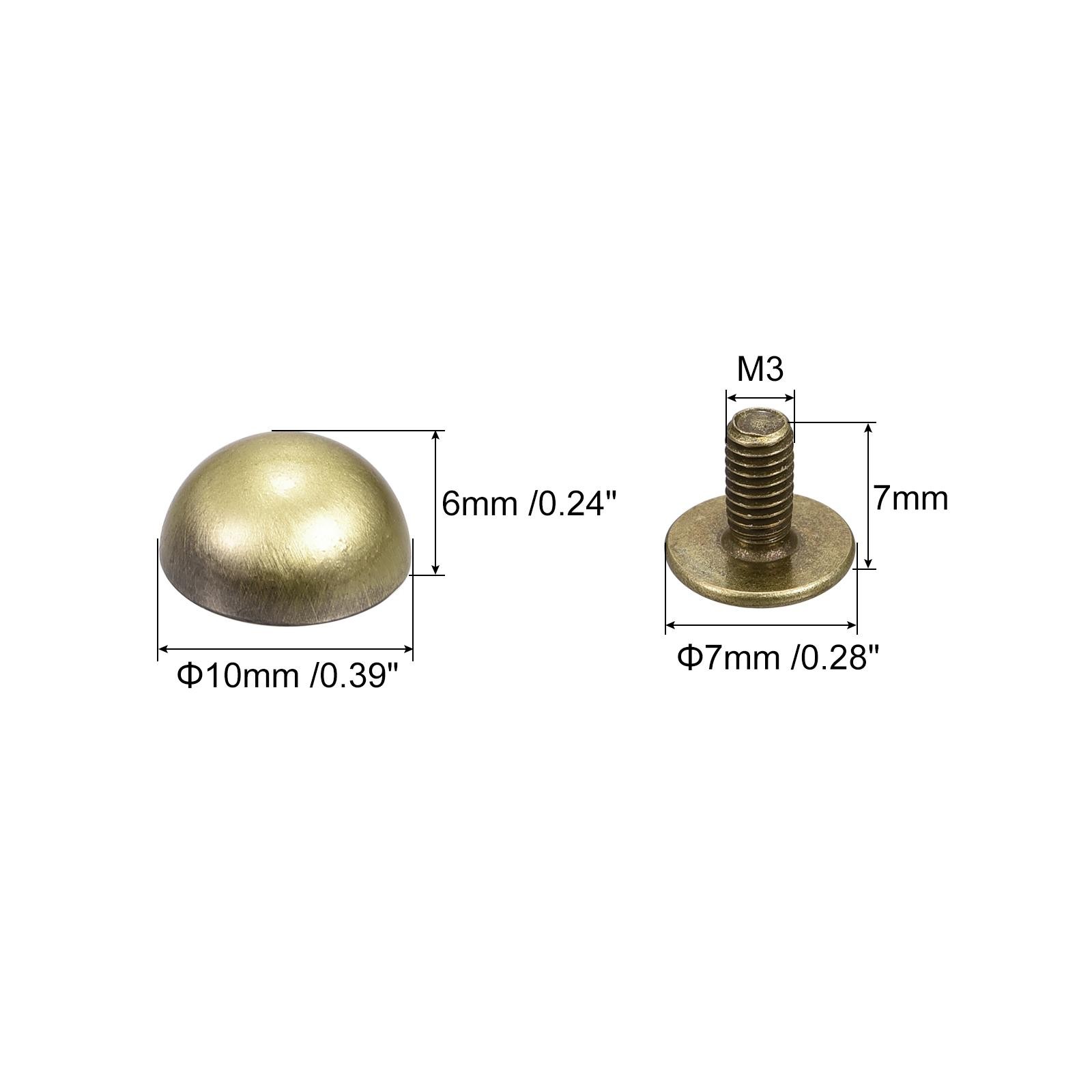 10x6mm Back Screw Rivets Solid Round Head Leather Studs Tanned 20 Sets