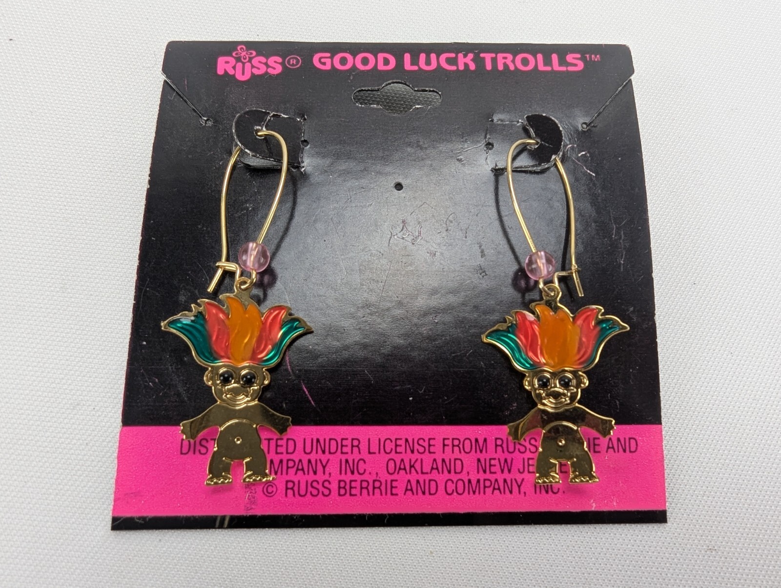 Vintage Russ Good Luck Trolls Dangle Earrings Goblin Core Rainbow Hair Pierced