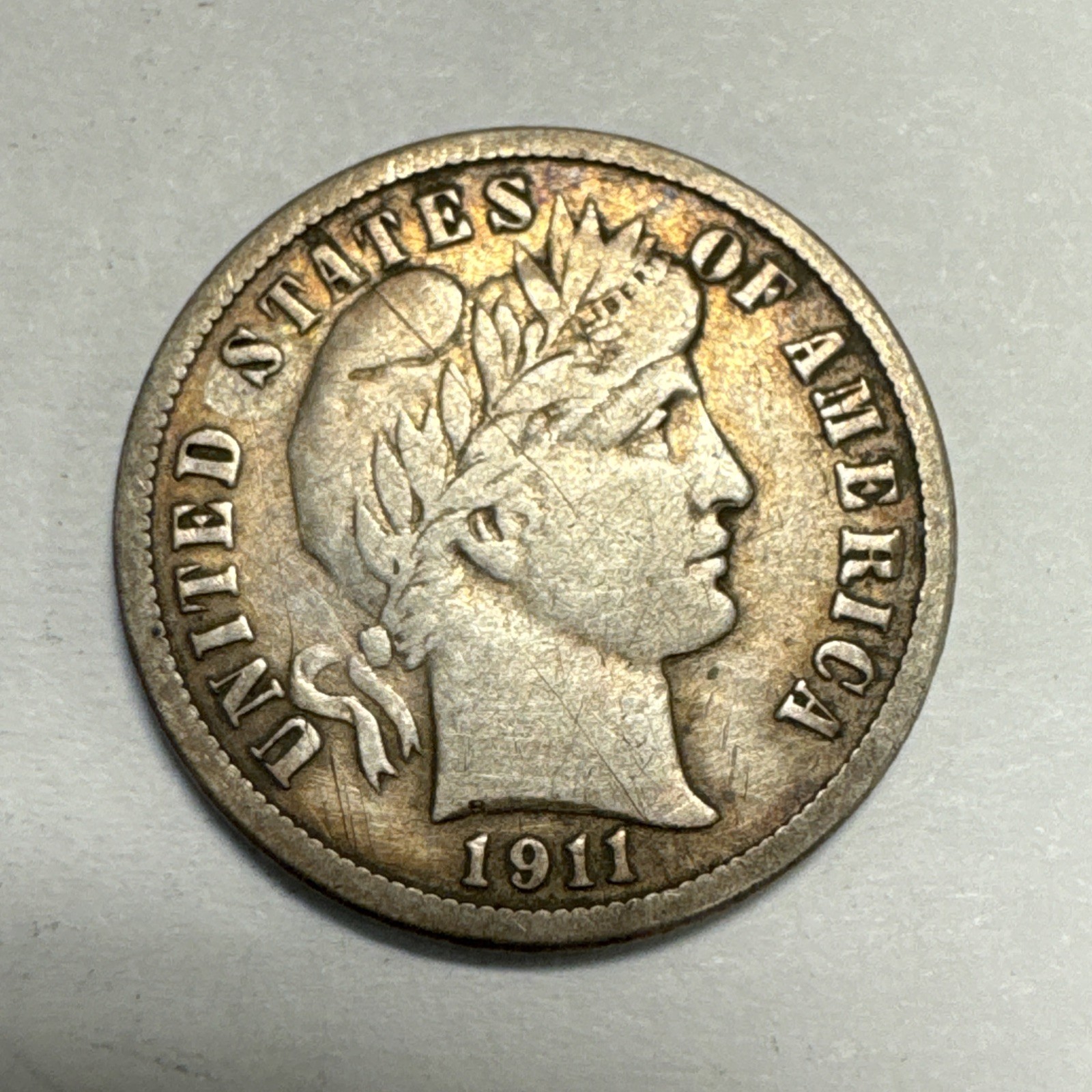 1911-D Barber Silver Dime VF Details Scratched