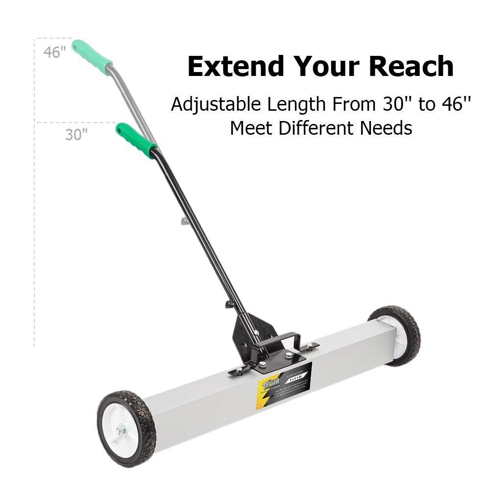 24-Inch Rolling Magnetic Pick-Up Sweeper with Adjustable Long Handle and Wheels