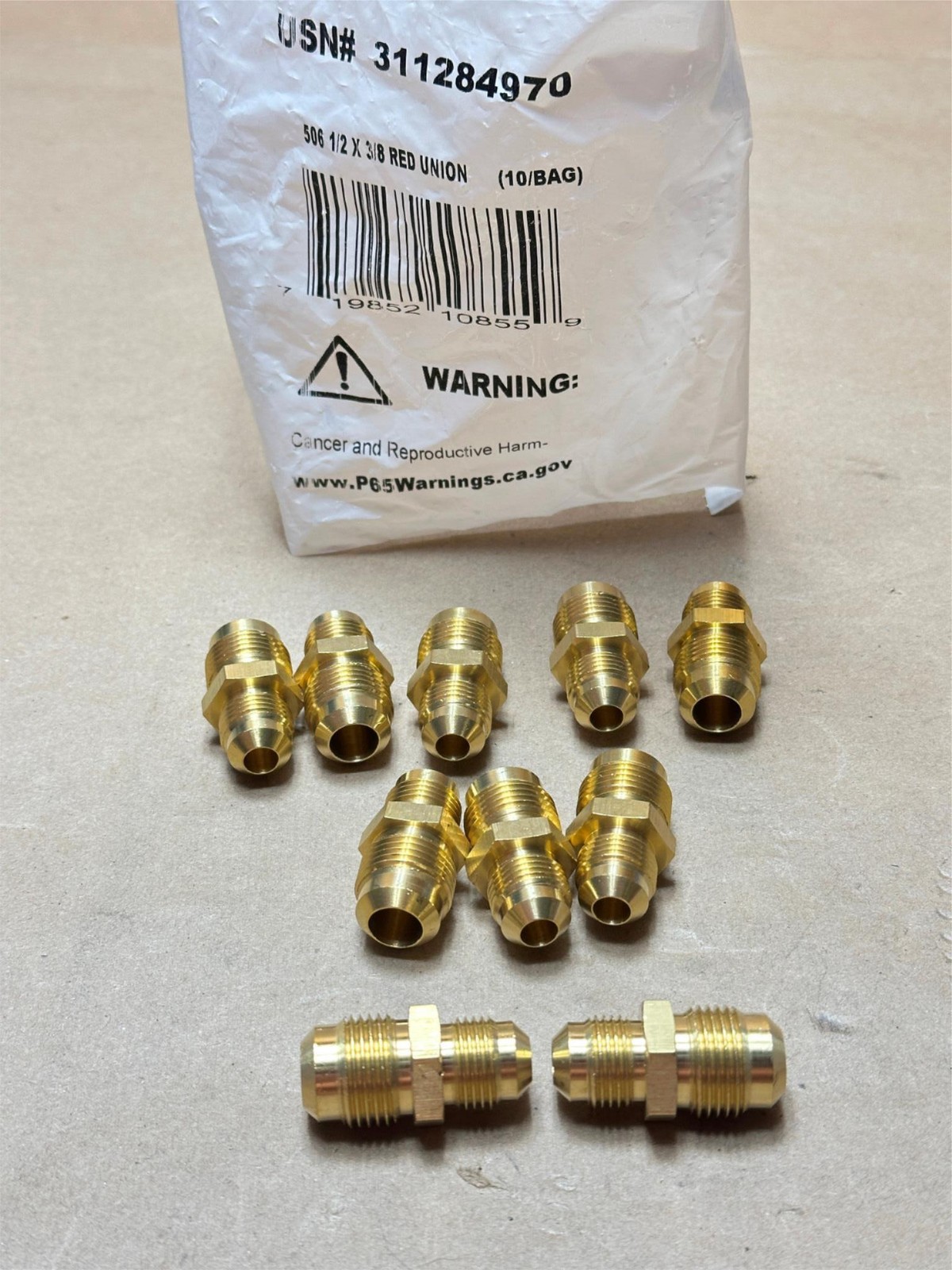 10x Pack Lot Anderson 04056-0806 1/2" Flare x 3/8" Flare Brass Union 311284970