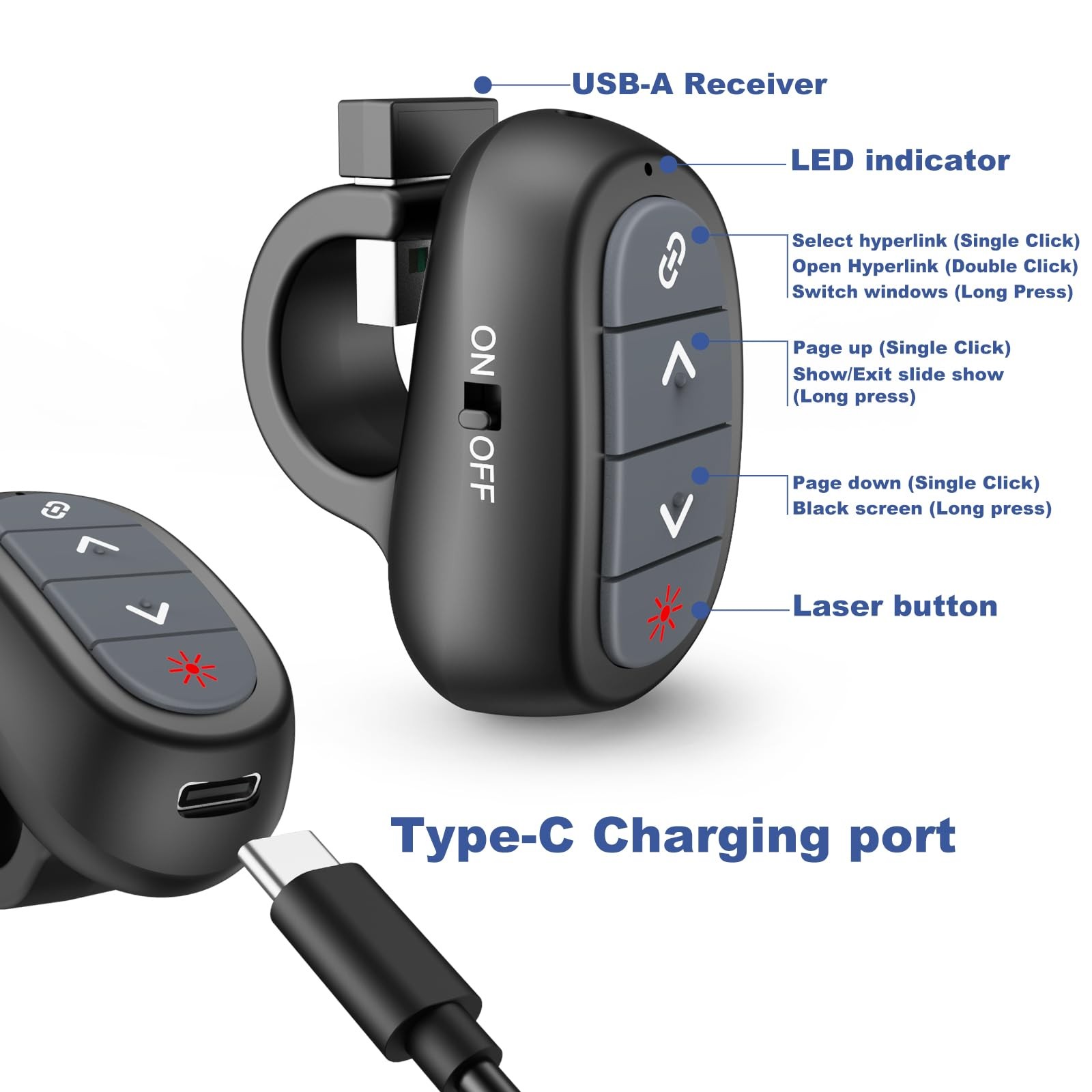Presentation Clicker PowerPoint Wireless Presenter Remote: Laser Pointer Comp...