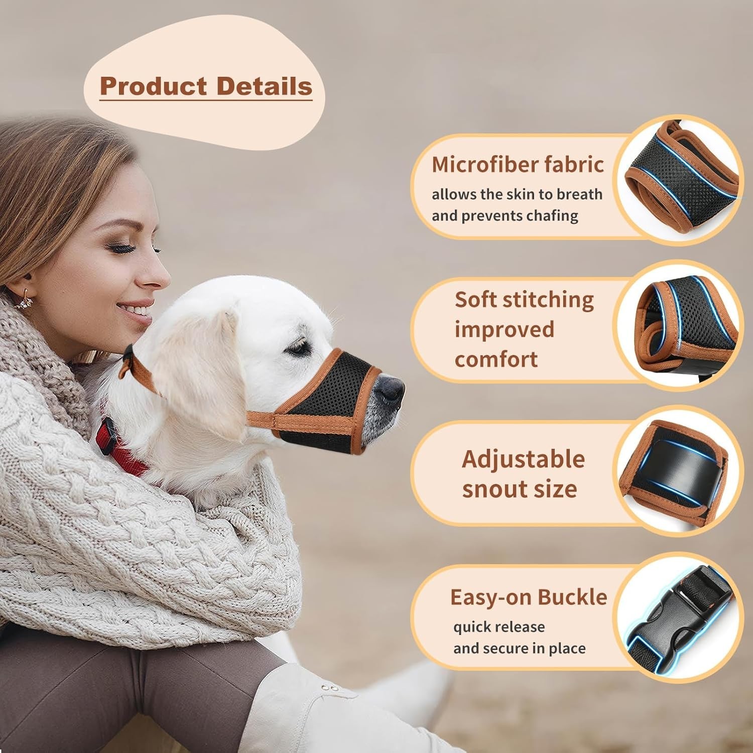 Dog Muzzle Nylon Breathable Adjustable Small Medium Large Anti Biting Barking