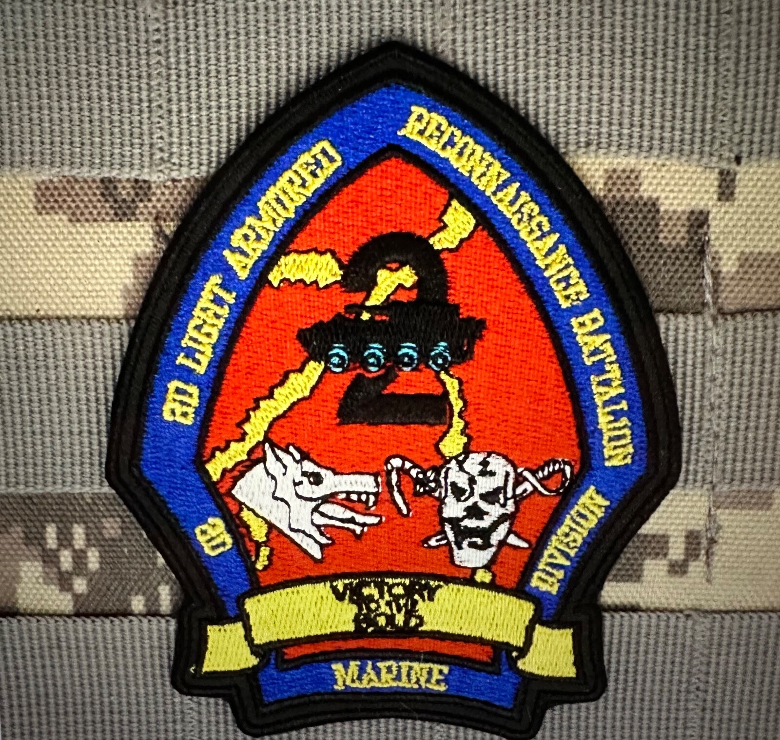 2ND LIGHT ARMORED RECONNAISSENCE BATTALION EMBROIDERED IRON-ON PATCH...STUNNING.