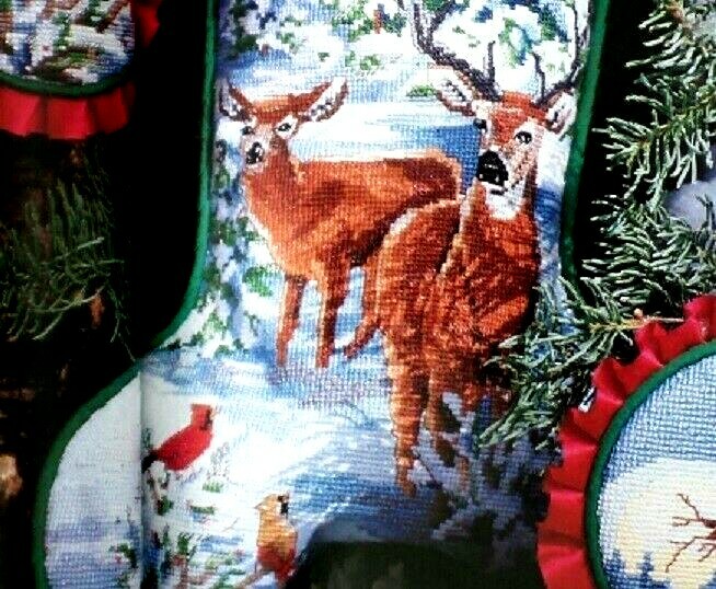 Cross Stitch Pattern SNOWY FOREST EVENING Stocking Deer Cardinal Snow Trees