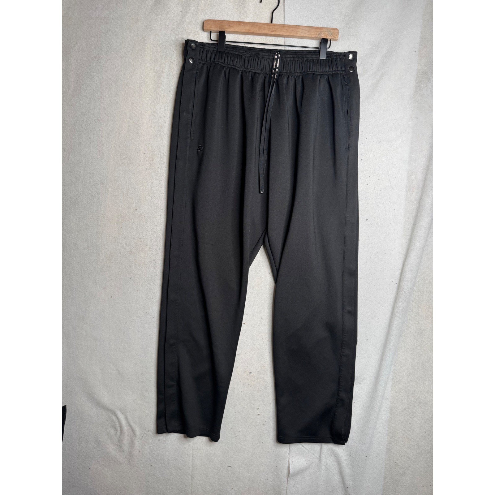 Vtg Starter Mens Black Athletic Track tearaway Pants Snap Waist Drawstring 2XL