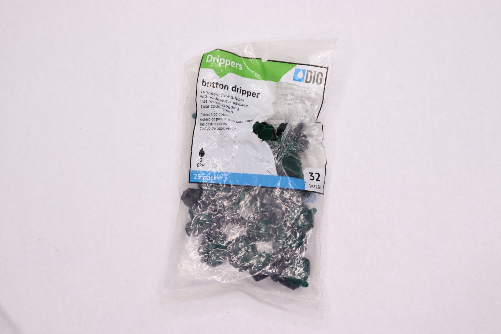 (25-Pk) DIG Button Dripper Green 2GPH W222B