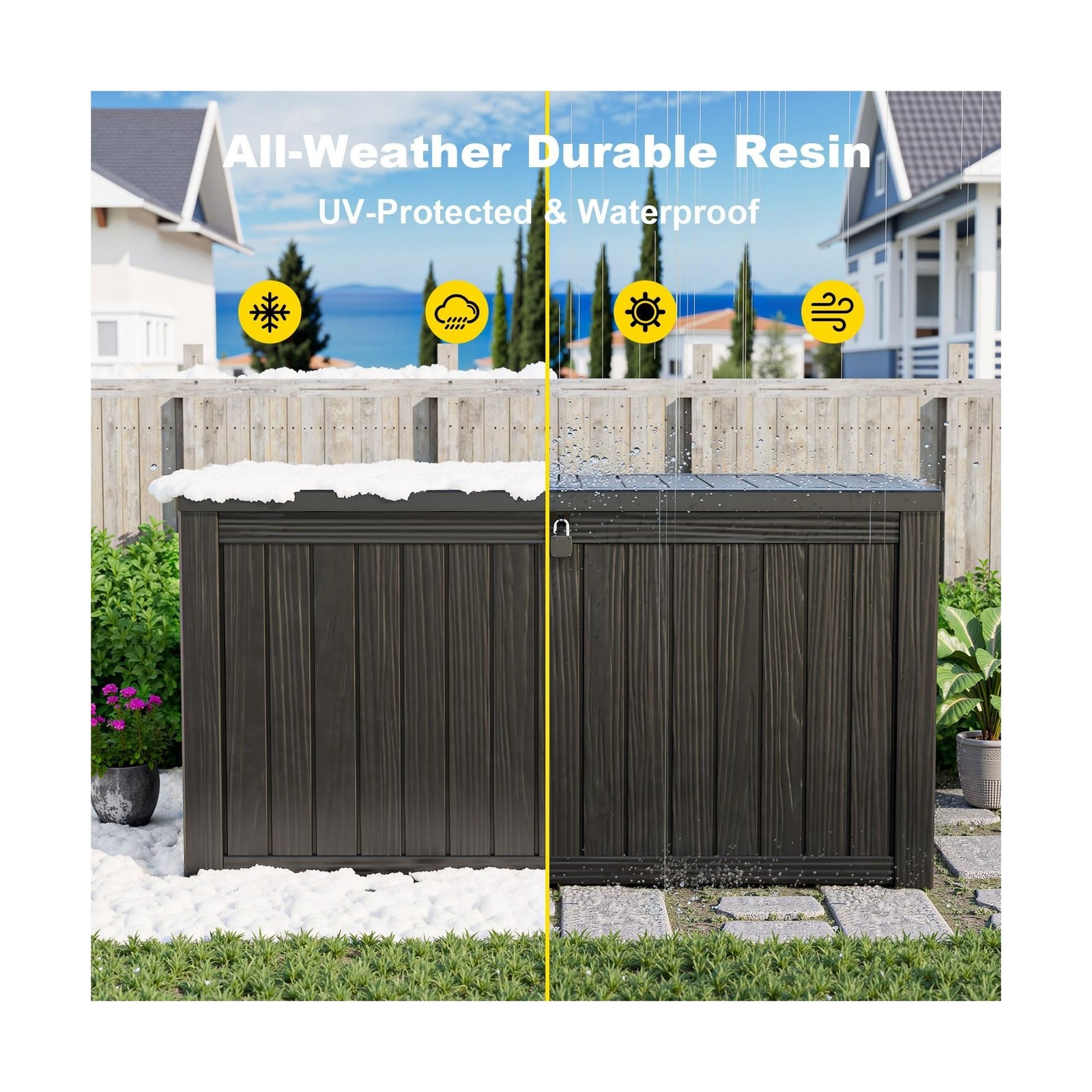 DRATO 180 Gallon Outdoor Storage Box, Large Waterproof Deck Box, Lockable Res...