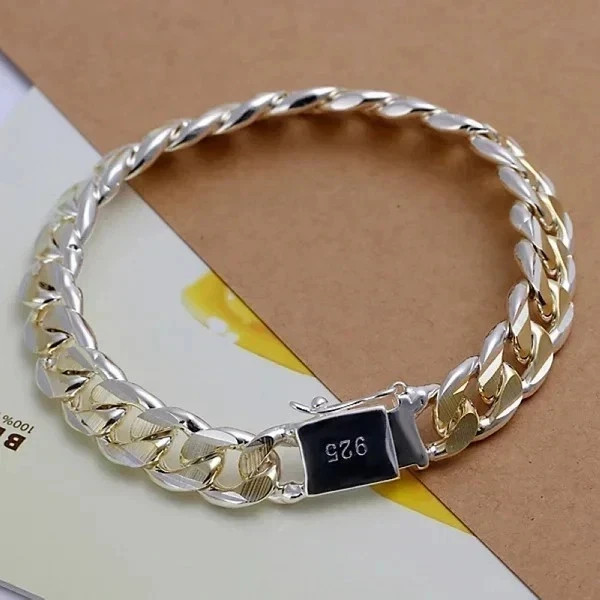 925 Sterling Silver Solid 10mm chain Bracelet men women Chain fashion Jewelry