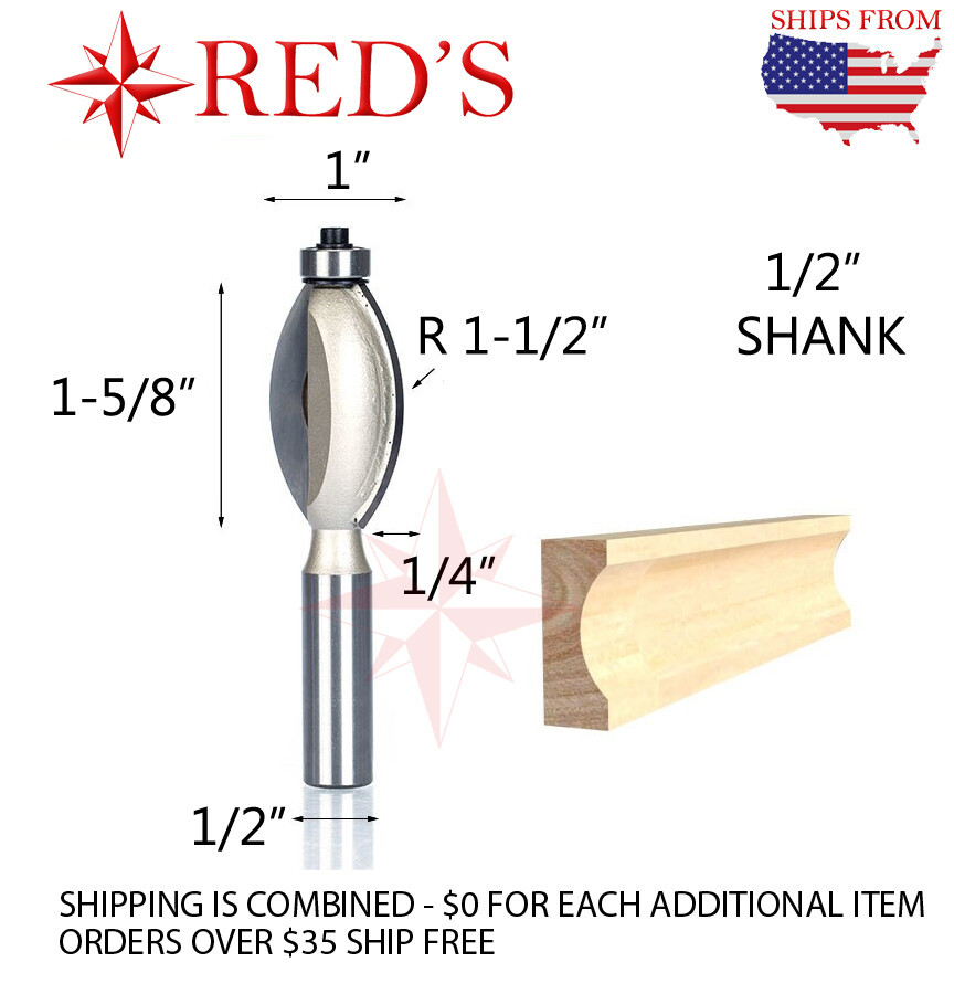 Tideway PRO LC15042608 1-5/8" Long 1-1/2" RAD Edge Flute 1/2" shank router bit