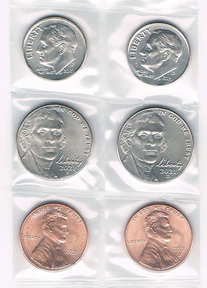 2021 P&D PENNY - NICKLE - DIME COLLECTION UNCIRCULATED FROM BANK ROLLS